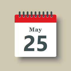 Icon day date 25 May, template calendar page