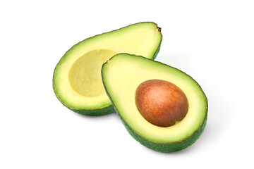 Avocado cut in half  isolated on white background. Clipping path