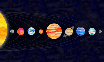 Beautiful hand drawn watercolor solar system for your design © Natali_Mias