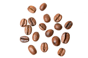 Coffee beans isolated on white background close up