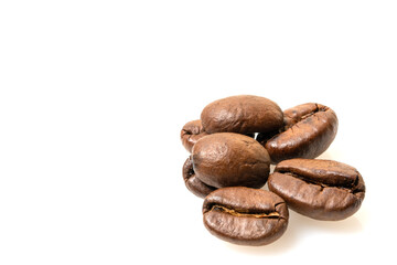 Coffee beans isolated on white background close up