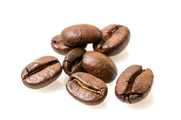 Coffee beans isolated on white background close up