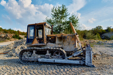 Fototapeta na wymiar large bulldozer digging earth gravel and geology vehicle