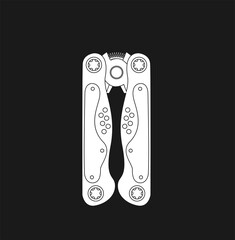 Stainless steel multifunctional pocket multi tool instrument. Flat illustration isolated on white.