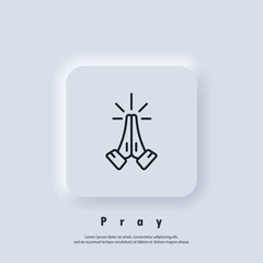 Pray icon. Hands folded in prayer icon. Pray logo. Request, entreaty, please. Vector. UI icon. Neumorphic UI UX white user interface web button. Neumorphism