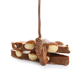 Sweet chocolate with nuts on white background