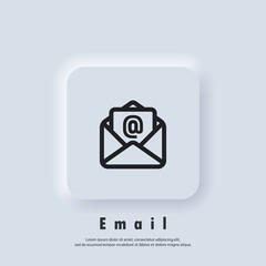 Email Icon. Open envelope. Newsletter logo. Email and messaging icons. Email marketing campaign. Vector EPS 10. UI icon. Neumorphic UI UX white user interface web button. Neumorphism