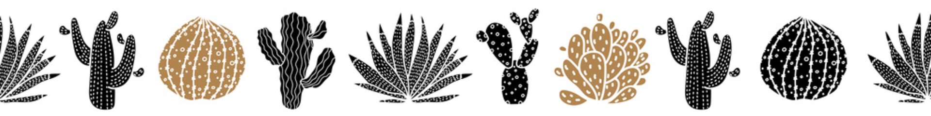 Horizontal seamless border with decorative cacti.