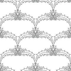 Seamless vector floral pattern. Black stroked illustration of flowers. Stylish wallpaper for design, fabric, textile, cover, advertising banner. Thin line background.