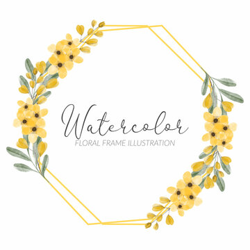 Watercolor Yellow Floral Rustic Golden Frame