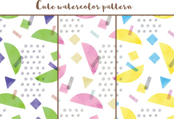 かわいい水彩模様_シームレス_セット01