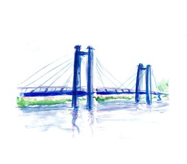 Vynogradovskiy Bridge. cable-stayed bridge over the river of the Yenisei, leads to Tatyshev island in Krasnoyarsk, Russia