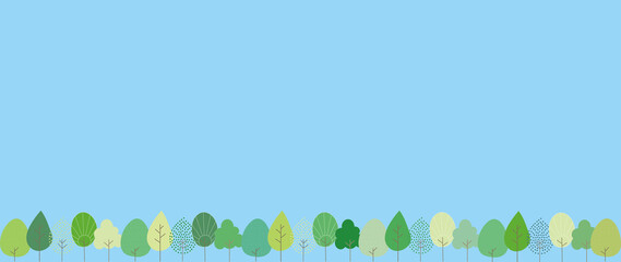 いろんな形の新緑の並木のイラスト