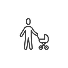 Father with stroller line icon. linear style sign for mobile concept and web design. Man and baby carriage outline vector icon. Symbol, logo illustration. Vector graphics