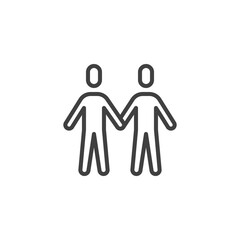 Gay couple line icon. linear style sign for mobile concept and web design. Two man hold hands together outline vector icon. Homosexual symbol, logo illustration. Vector graphics