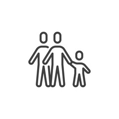 Two men and child line icon. linear style sign for mobile concept and web design. Homosexual family with child outline vector icon. Symbol, logo illustration. Vector graphics