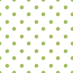 Seamless pattern of watercolor green polka dots on a white background. Repeat polka dot. Use for weddings, invitations, birthdays