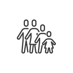Four member family line icon. linear style sign for mobile concept and web design. Family with two children outline vector icon. Symbol, logo illustration. Vector graphics