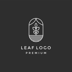 leaf line beauty premium simple logo template in black background