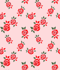 Japanese Geometric Red Rose Vector Seamless Pattern