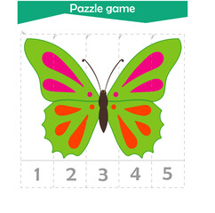  Math puzzle game for children. We cut and collect. Account pinning up to 5. Butterfly