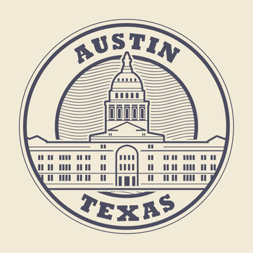 Stamp or label with words Austin, Texas inside
