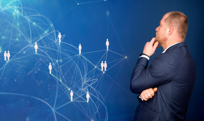 Global business concept with businessman and network.