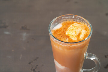 Affogato coffee with ice cream served in glass
