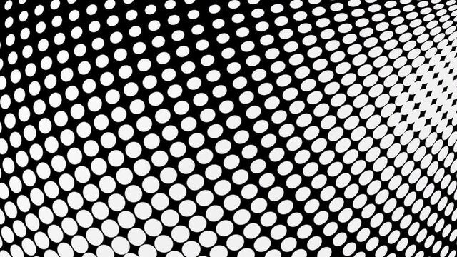 Abstract halftone motion background. Moving dots seamless loop. 4K 3D seamless looping black and white motion graphic pop art retro minimal background. Half tone texture Comic Cartoon Dot Animation.