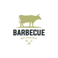 Barbecue and grill label. BBQ emblem and badge design. Restaurant menu logo template. Vector illustration. 