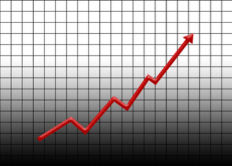 graph showing arrow growth. red rising arrow in white grid. business growth and improvement concepts 