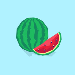 Watermelon icon set line. Whole ripe green stem. Slice cut half seeds. Triangle.