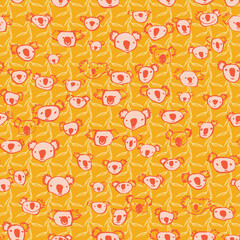 Doodle coala heads seamless vector pattern. Australian wildlife themed surface print design for fabrics, stationery, scrapbook paper, gift wrap, textiles, home decor, backgrounds, and packaging.