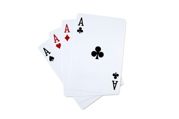 Four aces playing cards for poker casino game isolated on white background.