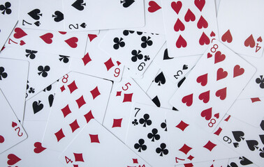 Playing cards number texture background for poker casino game.