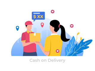 Cash on Delivery or COD service, payment by cash vector flat illustration