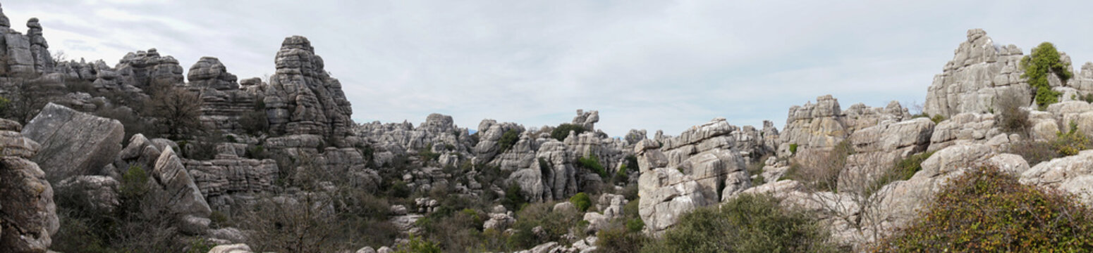 panorama view of the El Torcal Nature Reserve in Andalusia with ist strange karst rock formations