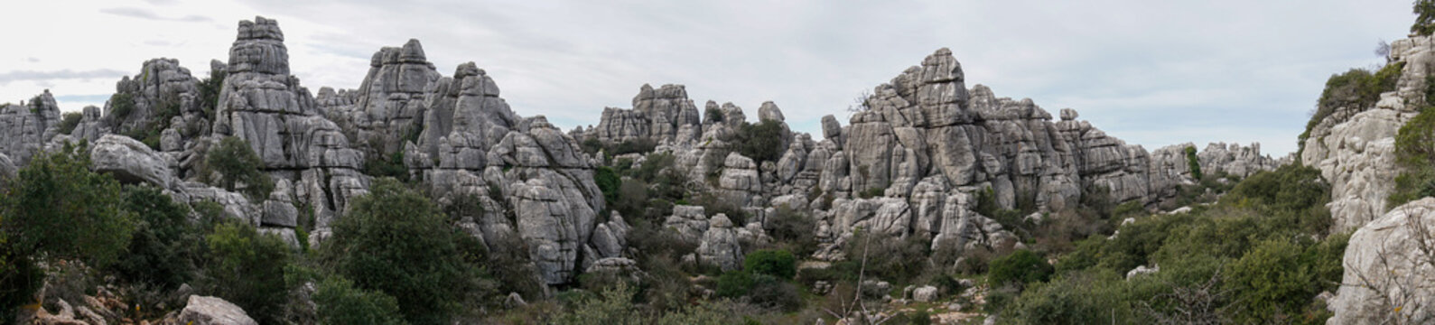 panorama view of the El Torcal Nature Reserve in Andalusia with ist strange karst rock formations