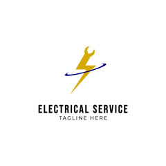 Electrical service logo design, incorporation of lightning with a wrench, fits perfectly into any electrical service company or business