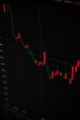 Photo of the display with crypto trading graph on it. Investment for short and for long period. Rise of the exchange rate