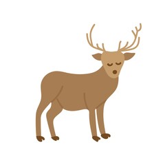 Hand drawn deer with horns vector illustration isolated on white background
