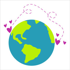 flat vector planet messaging for valentine's day on white background