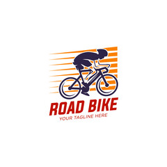 cycling race stylized symbol, outlined cyclist vector silhouette 