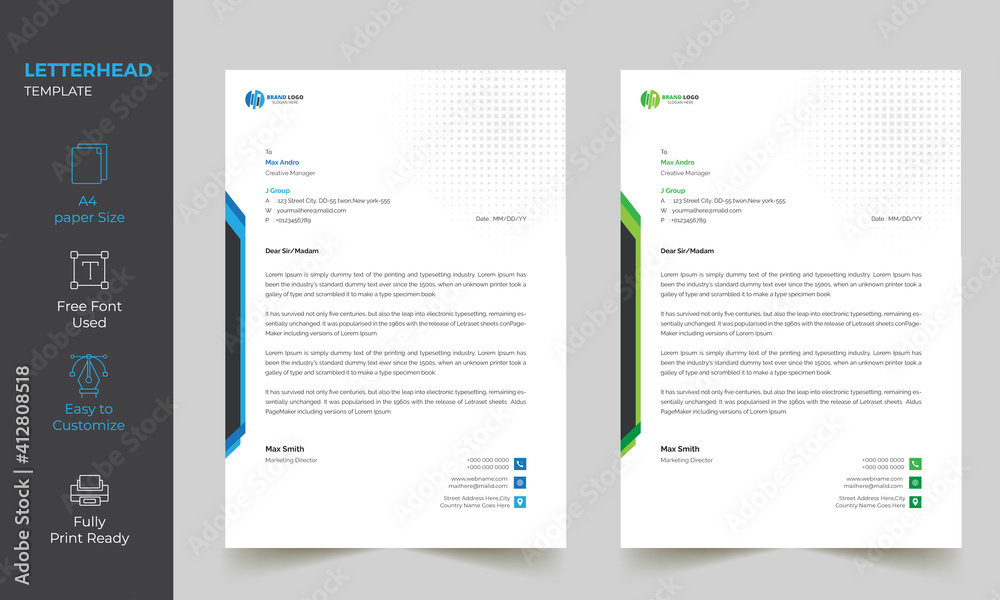 Wall mural modern abstract simple unique letterhead design template 2 color variation