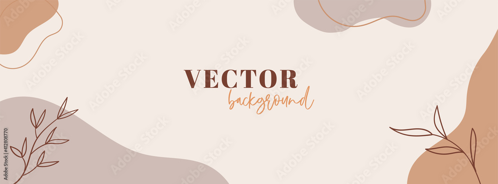 Sticker abstract organic long vector banner template. minimal background in boho style with copy space for t