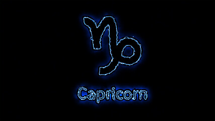 The Capricorn zodiac symbol, horoscope sign lighting effect green neon glow. Royalty high-quality stock of Capricorn signs isolated on black background. Horoscope, astrology icons with simple style