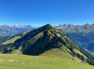 Fototapeta na wymiar Aussicht zwischen Klingen- und Fronalpstock in den Schweizer Alpen