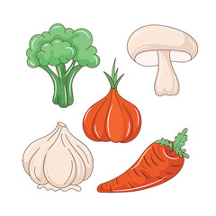 Simple vegetables colored vector illustration. isolated with hand drawn style 