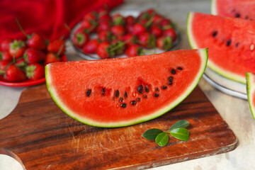 Red fresh watermelon on the wood