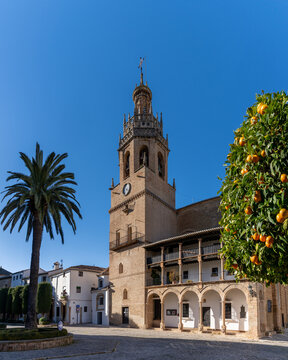 the Plaza Duquesa de Parcent Square and the Santa Maria la Mayor Church in the historic city center of Ronda